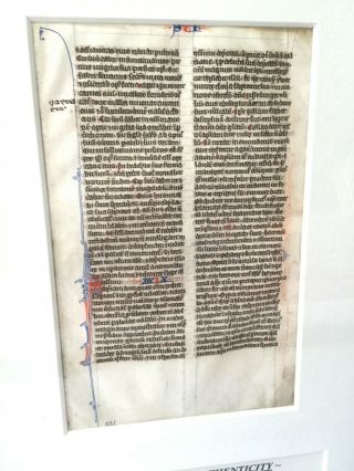 c1260 Northern France BIBLE LEAF Manuscript Page Vellum RUBRICATED Initials 2