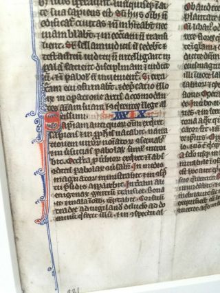 c1260 Northern France BIBLE LEAF Manuscript Page Vellum RUBRICATED Initials 3