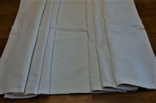 Vintage French Linen Sheet MR Monogram Thick Fabric Ivory White Color 79 