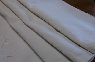 Vintage French Linen Sheet MR Monogram Thick Fabric Ivory White Color 79 