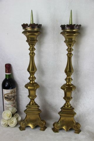 Pair Church Altar Bronze Candelabras Candle Holders Neo Gothic