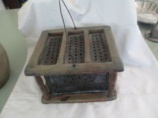 Wooden Foot Warmer American Primitive Mid 19th Century Pierced Punched Tin