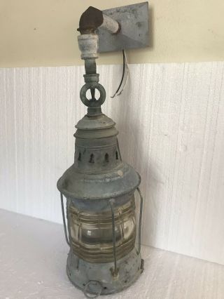 Antique Nautical Porch Light Sconce Fixture Glass Caged Shade With Bracket