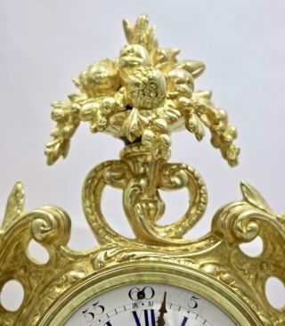 Antique French Mantle Clock 1880 ' s Embossed Gilt Rococo Bronze 7