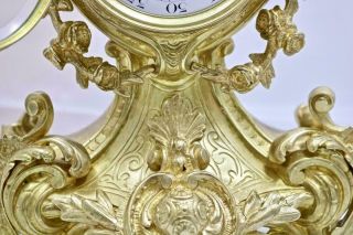 Antique French Mantle Clock 1880 ' s Embossed Gilt Rococo Bronze 8