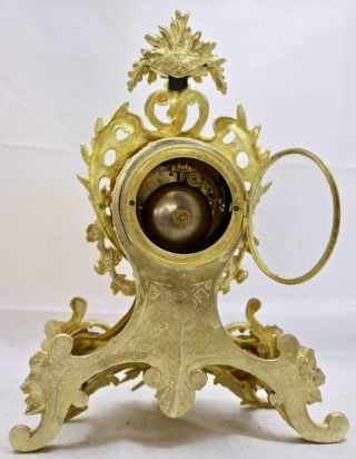 Antique French Mantle Clock 1880 ' s Embossed Gilt Rococo Bronze 9