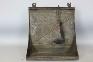 RARE 18TH C PA TIN DECORATED HANGING CANDLE - BETTY LAMP SCONCE SURFACE 3