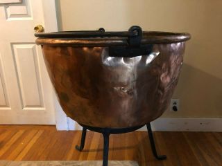 EXTRA LARGE FRENCH COPPER APPLE BUTTER CAULDRON WITH STAND 4