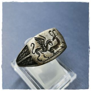 GRIFFIN attack DEER ancient MILITARY LEGIONARY SILVER Roman ring 10,  39g 2
