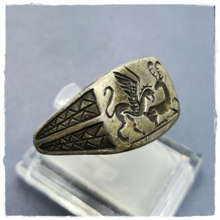 GRIFFIN attack DEER ancient MILITARY LEGIONARY SILVER Roman ring 10,  39g 3