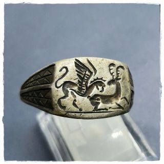 GRIFFIN attack DEER ancient MILITARY LEGIONARY SILVER Roman ring 10,  39g 4