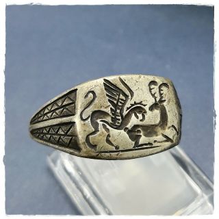 GRIFFIN attack DEER ancient MILITARY LEGIONARY SILVER Roman ring 10,  39g 5