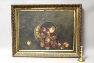 19TH FOLK ART O/C STILL LIFE PAINTING OF A FALLING BUCKET OF APPLES 2