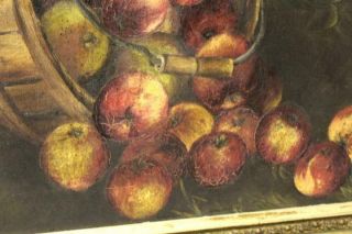 19TH FOLK ART O/C STILL LIFE PAINTING OF A FALLING BUCKET OF APPLES 8