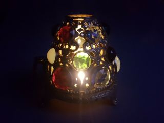 Vintage Victorian Brass Jeweled Fairy Finger Lamp Candle Holder 5