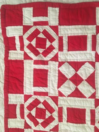 Vintage Red & White Patchwork Thick Quilt 82 