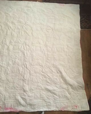 Vintage Red & White Patchwork Thick Quilt 82 