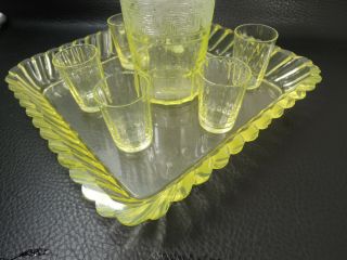 Val Saint Lambert VASELINE GLASS LIQUOR Decanter 6 Glasses w /serving tray 2