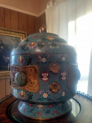 Early 20th Century Large Cloisonne Storage Container 3