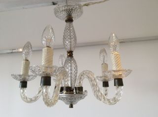 Rare Vintage Venetian Style All Glass 5 - Arm French Chandelier,  C1940s