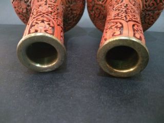 Wonderful Pair CHINESE Cinnabar Lacquer VASES Cultural Revolution 50 ' 10
