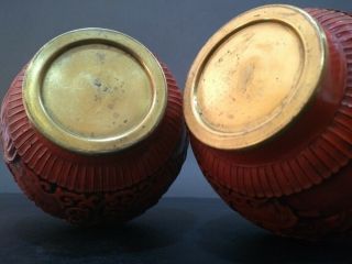 Wonderful Pair CHINESE Cinnabar Lacquer VASES Cultural Revolution 50 ' 12
