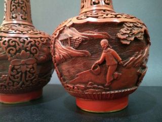 Wonderful Pair CHINESE Cinnabar Lacquer VASES Cultural Revolution 50 ' 4