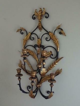 33” Antique Wrought Iron Gold Gilt 5 Sconce Candelabra Candle Holder Wall Mount 12
