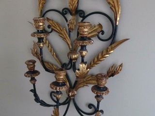 33” Antique Wrought Iron Gold Gilt 5 Sconce Candelabra Candle Holder Wall Mount 3