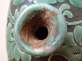 RARE Antique Korea Korean Joseon Buncheong Porcelain Wine Bottle Green 11