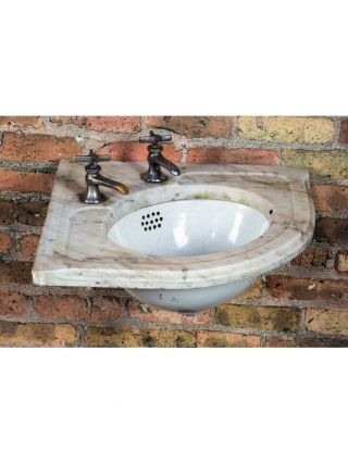 Victorian Trenton Potteries Residential Lavatory Or Bathroom Sink With Marble