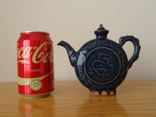 c.  15th - Antique Chinese China Yuan Ming Dragon Porcelain Blue Tea Pot Flask 2