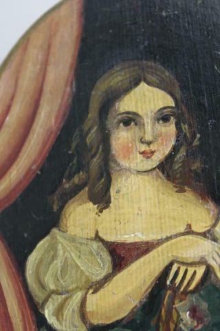 RARE 19TH C OVAL SHAKER TYPE PANTRY BOX WITH A PAINTED PORTRAIT OF YOUNG GIRL 6