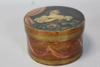 RARE 19TH C OVAL SHAKER TYPE PANTRY BOX WITH A PAINTED PORTRAIT OF YOUNG GIRL 9