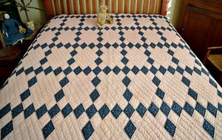 Antique Hand Stitched Calico Diamonds Quilt 4