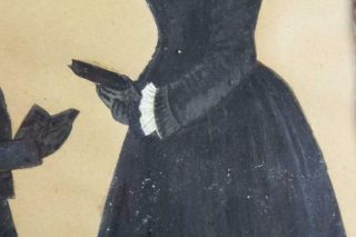 RARE 19TH C CUT AND PAINTED DOUBLE SILHOUETTE OF SCHOOLMARM & BOY WITH BOOKS 10