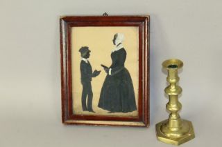 Rare 19th C Cut And Painted Double Silhouette Of Schoolmarm & Boy With Books