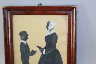 RARE 19TH C CUT AND PAINTED DOUBLE SILHOUETTE OF SCHOOLMARM & BOY WITH BOOKS 3