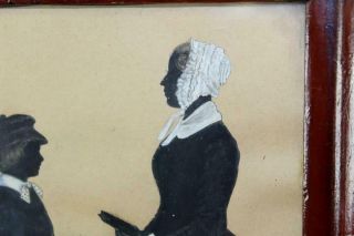 RARE 19TH C CUT AND PAINTED DOUBLE SILHOUETTE OF SCHOOLMARM & BOY WITH BOOKS 5
