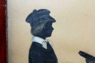 RARE 19TH C CUT AND PAINTED DOUBLE SILHOUETTE OF SCHOOLMARM & BOY WITH BOOKS 6
