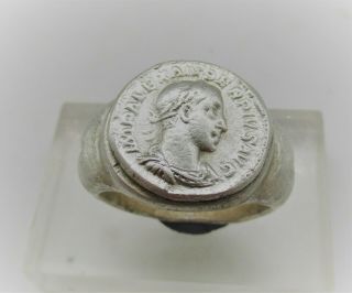 Ancient Roman Ar Silver Ring With Depiction Of Emperor Rare
