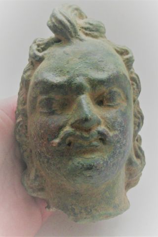 Rare Ancient Gandhara Bronze Statue Fragment Head Of Bodhisatva Circa 200 - 300ad