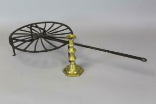 RARE 18TH C WROUGHT IRON ROTATING GRIDIRON WITH A CURVED RAY DECORATED PAN 2