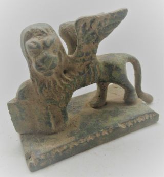 Very Rare Ancient Roman Bronze Winged Griffin Statuette Ornament Circa 200 - 300ad