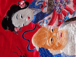 Antique Chinese silk embroidered tapestry of Immortal Shou Lao,  stag,  attendant 12