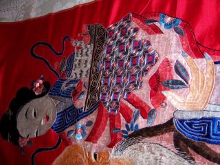 Antique Chinese silk embroidered tapestry of Immortal Shou Lao,  stag,  attendant 6