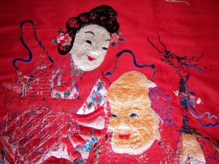 Antique Chinese silk embroidered tapestry of Immortal Shou Lao,  stag,  attendant 9