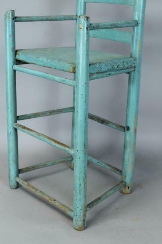 A 18TH CENTURY CHILD ' S 3 SLAT LADDERBACK ARMCHAIR HIGHCHAIR OLD BLUE PAINT 7