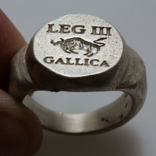 Massive Roman Military Silver Seal Ring Legion Iii Bull Circa 400 Ad - Intact
