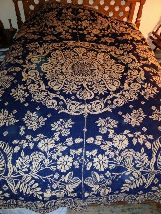 Antique 1841 Blue & White Coverlet